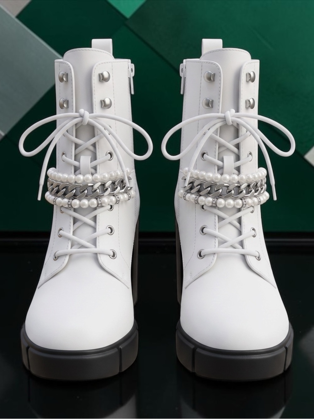 Forever 21 White Block Boot Heels Size 8